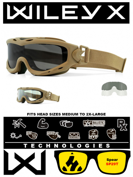 Тактическая маска-очки для стрельбы с баллистической защитой WILEYX Spear Matte Tan (Grey-Clear)