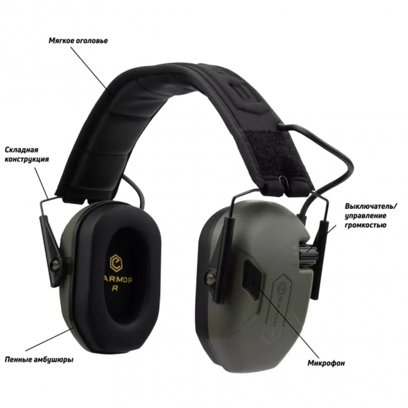 Наушники активные EARMOR M300A-FG, NRR 22, зеленые