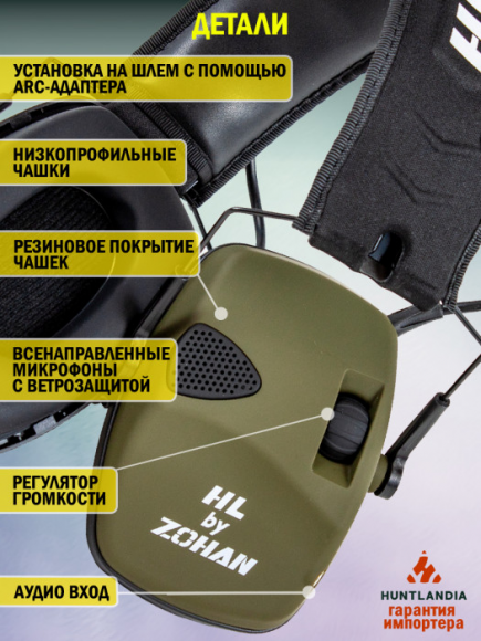 Активные наушники для стрельбы HuntLandia by ZOHAN EM026 Green