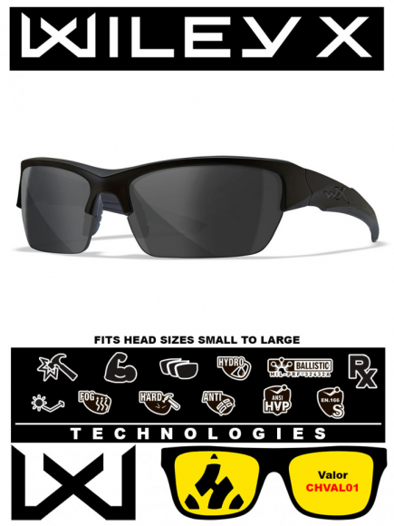 Баллистические очки для тактической стрельбы Wiley X Valor Matte Black (Grey)