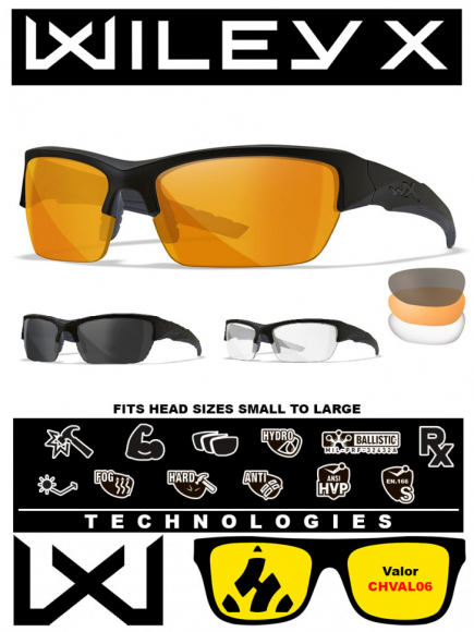 Баллистические очки для тактической стрельбы Wiley X Valor Matte Black (Clear-Grey-Rust)