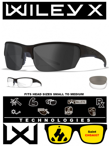 Баллистические очки для тактической стрельбы Wiley X Saint Matte Black (Clear-Grey)