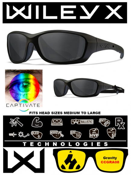 Баллистические очки с поляризацией и защитой от осколков Wiley X Gravity Matte Black (CAPTIVATE Polarized Grey)