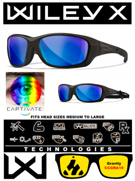 Защитные очки с поляризацией Wiley X Gravity Black Crystal (CAPTIVATE Polarized Blue Mirror)