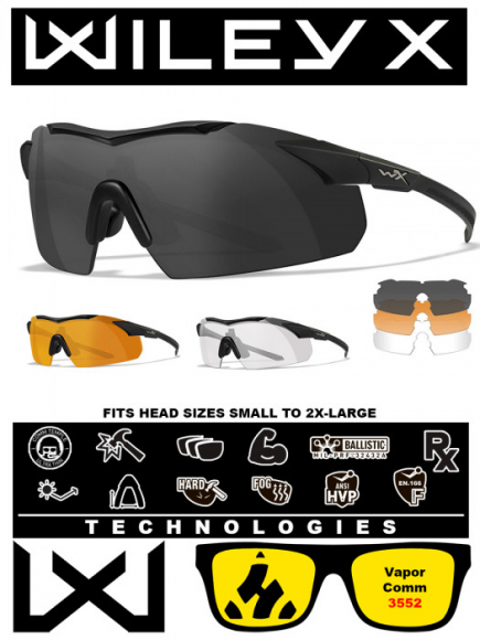 Баллистические очки для стрельбы с защитой от осколков Wiley X Vapor Comm Matte Black (Clear-Grey-Rust)