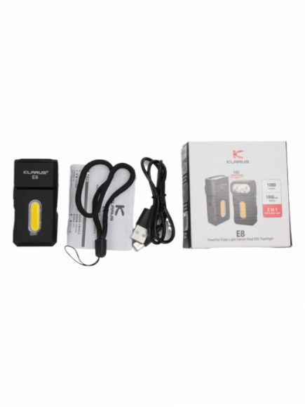 Фонарь EDC KLARUS E8, 1000Lm, акк.1000mAh черный