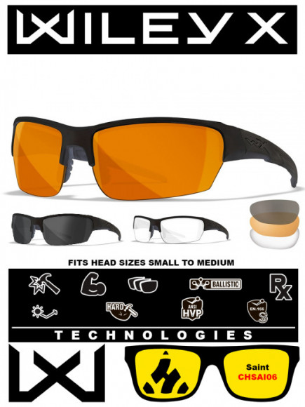 Баллистические очки для тактической стрельбы Wiley X Saint Matte Black (Clear-Grey-Rust)