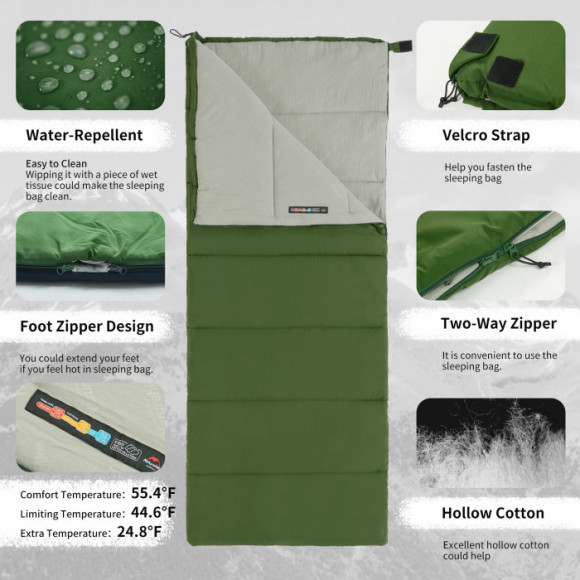 Спальный мешок NATUREHIKE F150 Envelop Cotton Green